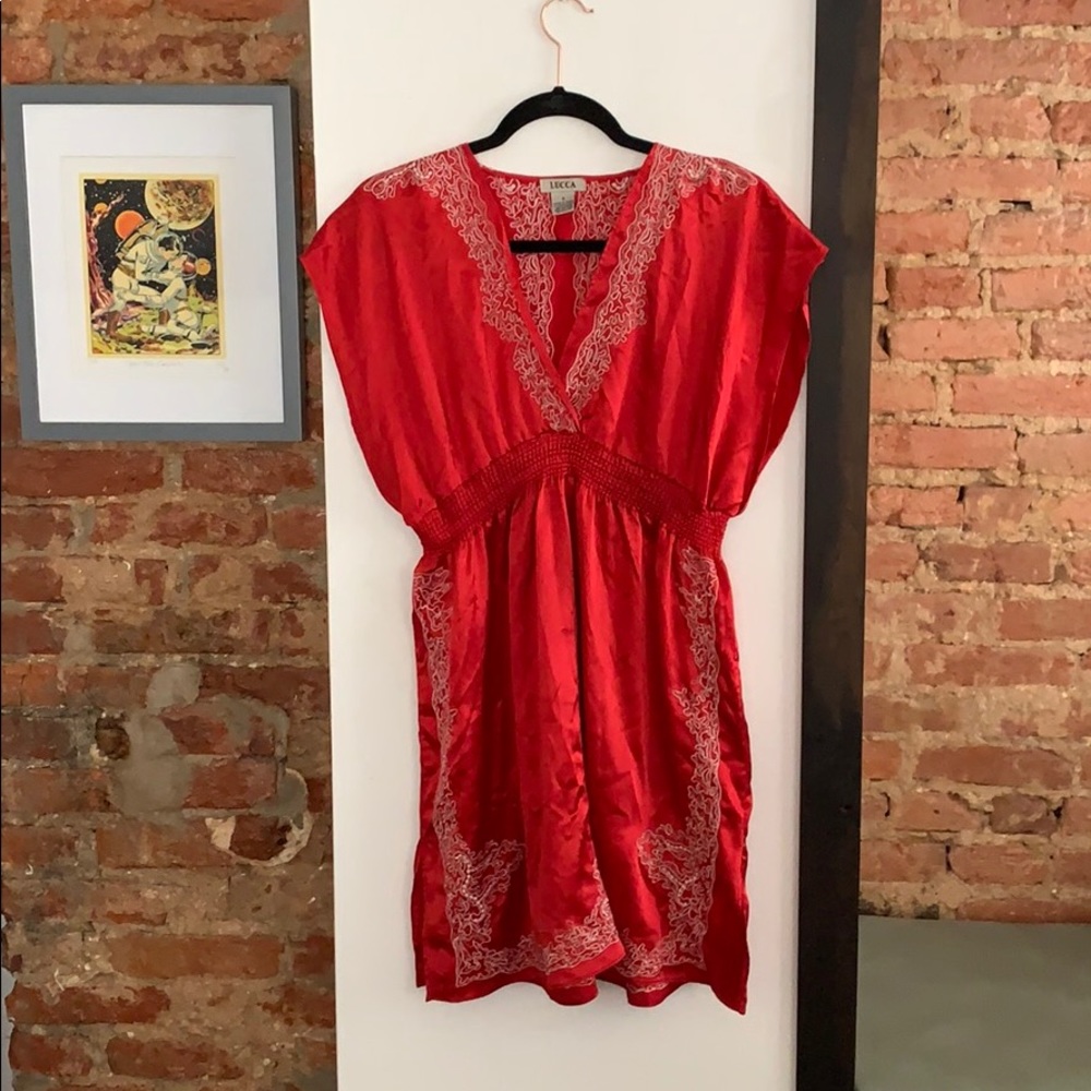 Red embroidered night dress